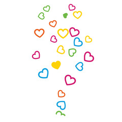 Colorful Heart Outlines Floating Upwards on a White Background in a Fun Decorative Style