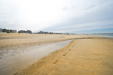 View of the beach on the Belgian North Sea coast near Knokke-Heist.
