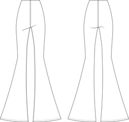 high mid rise waist wide leg palazzo fit flared elastic leggings tight spaandex pant trouser template technical drawing flat sketch cad mockup fashion woman design style model 
