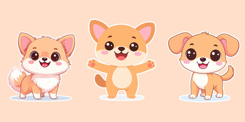 Fototapeta premium Set of cute cartoon puppies with happy expressions.