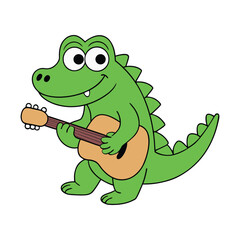 Fototapeta premium A happy cartoon alligator with a wide smile playing a acoustic guitar.