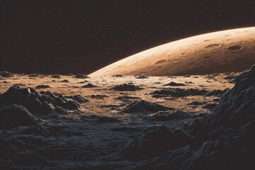 Alien landscape, orange planet in space