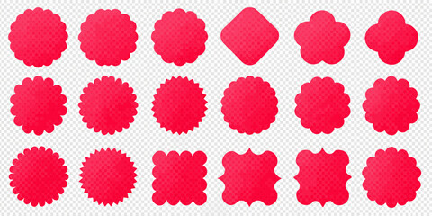 Collection of red decorative shapes and starbursts on transparent background