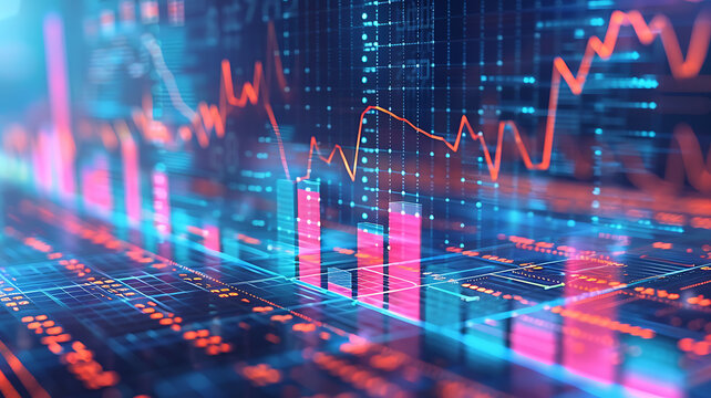 Abstract Data Visualization: Lines, Charts, and Bars Illustrating Complex Information with Blue and Orange Tones.