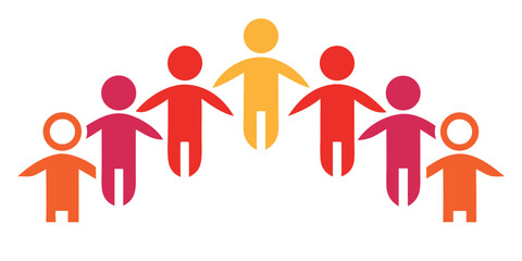Colorful People Icons Standing Together in Unity and Diversity on a White Background