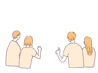 後ろ姿の二組の男女
