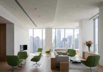 Living Room Modern Interior Luxury with Skyline View — Contemporary Apartment