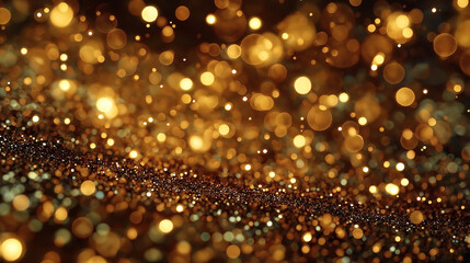 The image is a close up of a gold glittery surface with many small, round, shiny specks. Scene is one of luxury and opulence, as the gold glitter is often associated with wealth and extravagance
