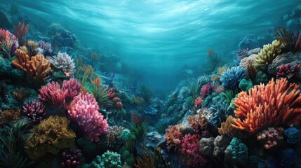 Obraz premium Vibrant Underwater Ecosystem with Colorful Coral Reefs in High Fidelity Details