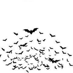 Fototapeta premium Swarm of Black Bats Flying Against White Background a Halloween Themed Illustration Featuring Silhouette of Flying Mammals and Spooky Atmosphere