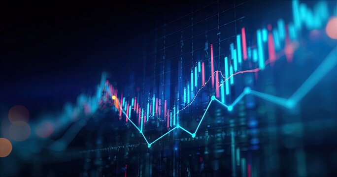 Abstract financial data visualization with glowing charts and graphs