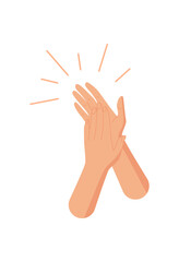 Flat happy hand clap gesture with energy marks in colorful art style. Hands applaud in cheerful celebration, symbolizing unity and recognition. Perfect for creative concepts, celebration themes, and