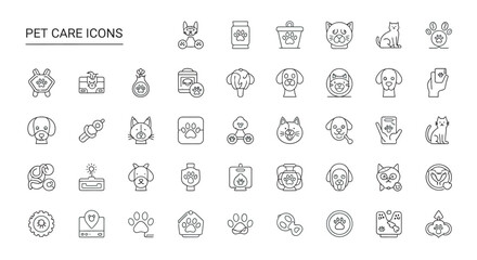 Collection of pet care elements displayed on white backdrop, showcasing various animalrelated services and products with a clean and minimalist aesthetic.