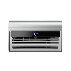 Modern silver window air conditioner unit isolated on transparent background