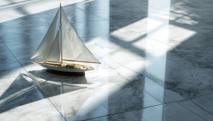 Fototapeta premium Small sailboat on a marble floor