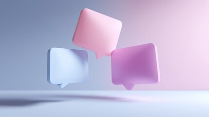 Colorful speech bubbles floating in a gradient background during a creative design presentation