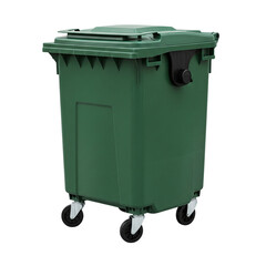 Large green wheeled waste bin isolated on transparent background