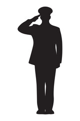 Obraz premium Silhouette of a military officer in uniform saluting