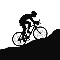 Obraz premium Uphill Cyclist Silhouette Illustration Black Vector on White Background Depicting Endurance and Determination in Cycling Sport