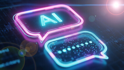 Ai chatbot communication with neon speech bubbles
