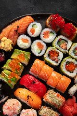 Sushi Set. Rolls, sushi of different types on a plate.