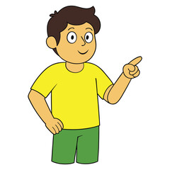 Happy man points to something vector illustration