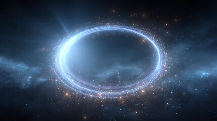 Obraz premium Celestial Ring Glowing Circle with Sparkling Particles Against a Dark Nebula Space Backdrop