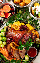 Tasty dishes for Christmas family dinner.