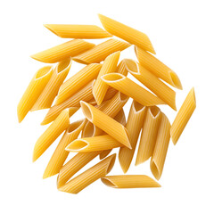 Pile of dry penne pasta tubes isolated on a transparent background