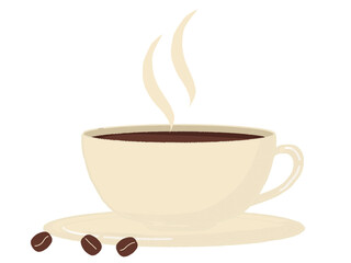 カップに入ったコーヒーとコーヒー豆のイラスト