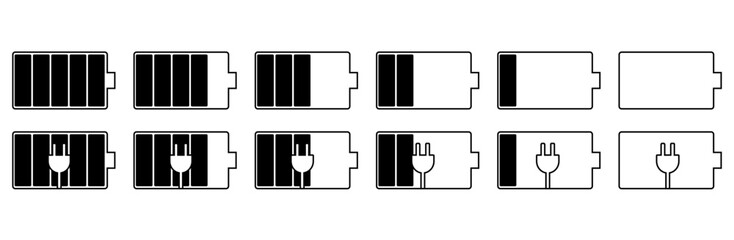 Fototapeta premium バッテリー・充電 コンセント シンプルアイコンイラスト モノクロ 四角形〜Battery charging outlet simple icon illustration monochrome square〜