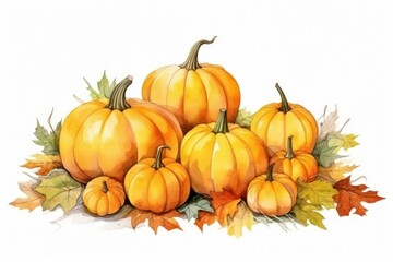 Obraz premium Autumn pumpkins with colorful leaves