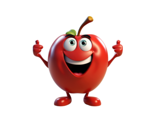Smiling Red Apple Character Giving Thumbs Up on PNG Background.