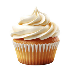 Delicious vanilla cupcake with swirls of frosting on a black background a sweet treat