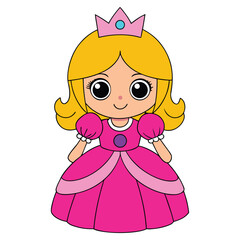 Vector cute little baby girl dressed as princess.