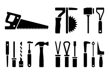 Collection of Black and White Silhouettes of Various Hand Tools
