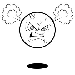Angry floating ball with steam,  black and white clip art