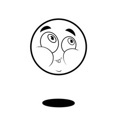 Floating ball with shy face and big cheeks black and white clip art