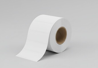 Roll of blank white adhesive labels on a gray background for commercial usage and mockup