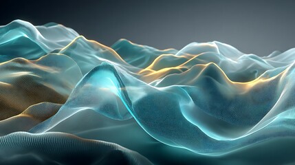 Obraz premium Abstract Blue and Gold Wavy Landscape with Soft Lighting