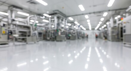 Modern cleanroom facility with advanced manufacturing equipment and bright overhead lighting for commercial usage and mockup