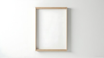 empty wooden frame on white wall with copy space