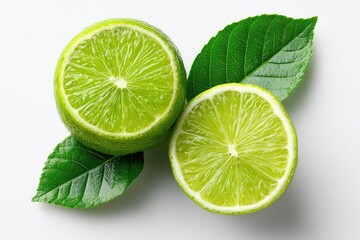 Fresh lime halves with leaves