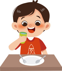 boy dringking after eating meal