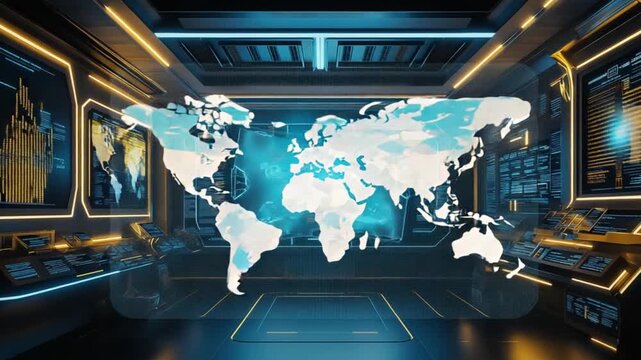 &ldquo;Futuristic World Map Data Visualization | Digital Global Network Technology Dashboard | Cyber Security, Virtual Reality, AI Big Data Background Illustration&rdquo;
