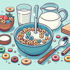 illustration of cereal and a glass of milk 