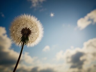 Naklejka premium Hopeful Dandelion Bloom, Sky Background