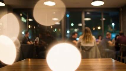 Ambient indoor restaurant dining with blurred background and warm lighting for a cozy atmospheric feel