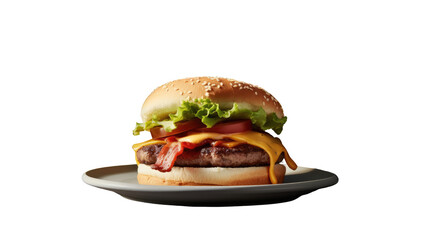 Delicious Burger on Plate – PNG Background.