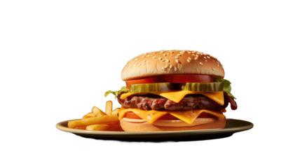 Delicious Burger on Plate – PNG Background.